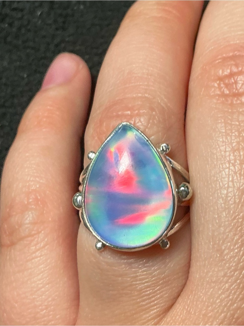 Aurora Opal Ring Aurora Opal Gemstone Ring 925 Sterling Silver Opal Ring Size 6